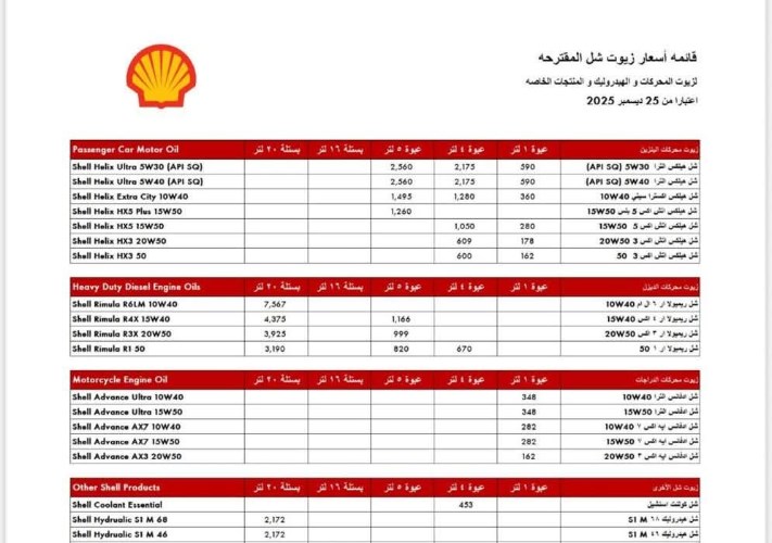 أسعار زيوت شل