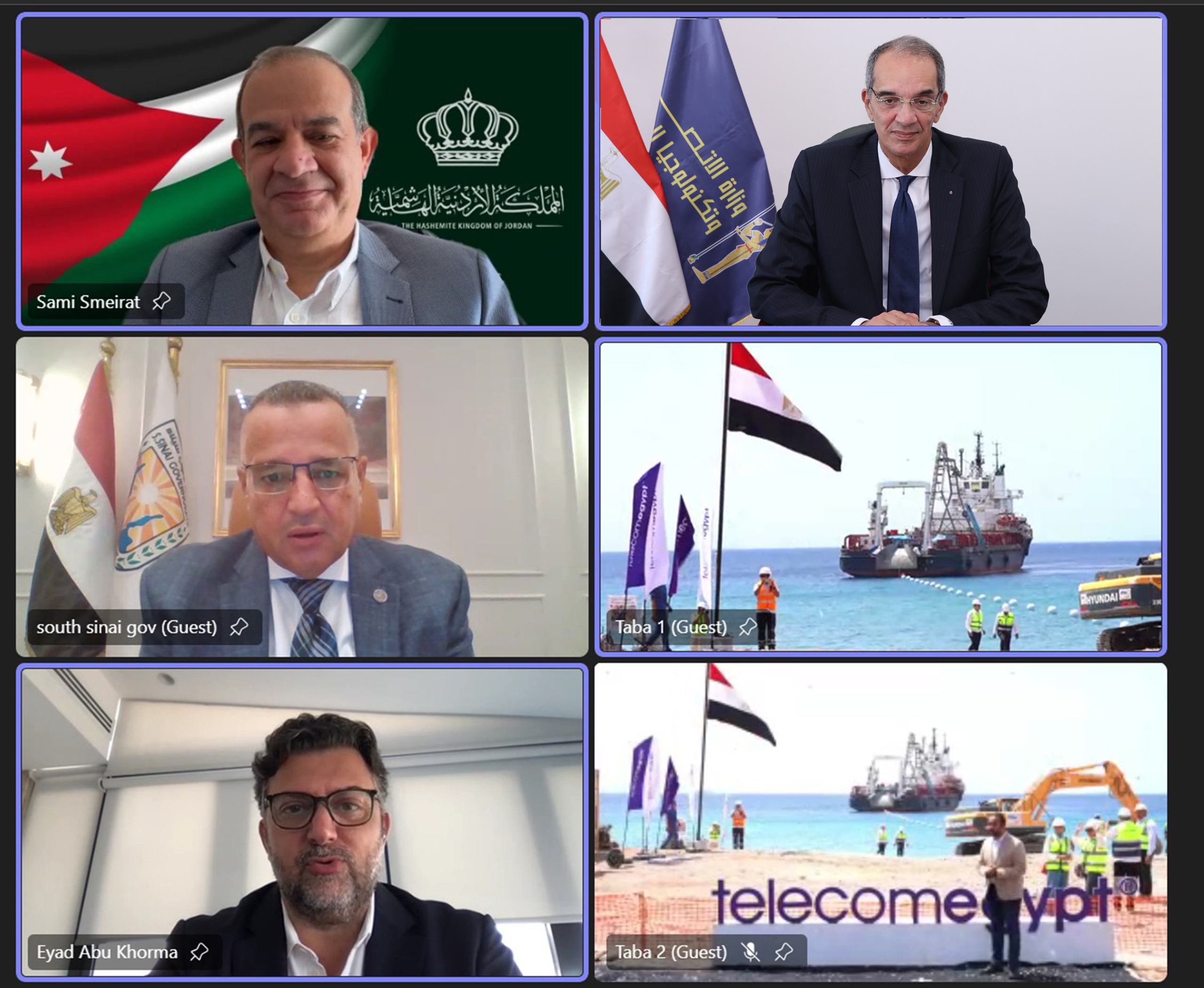 "طلعت" و"السميرات" يشهدان إنزال أول كابل بحري يربط بين مصر والأردن